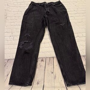 Abercrombie & Fitch Black Highrise The Dad Jeans with Distressed Details 16L